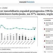 El sector inmobiliario espaol protagoniza 198 fusiones y adquisiciones hasta junio, un 37% menos, segn TTR